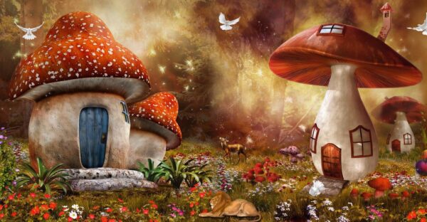Peinture murale Maisons Champignons