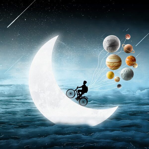 Peinture murale Vélo vers la lune