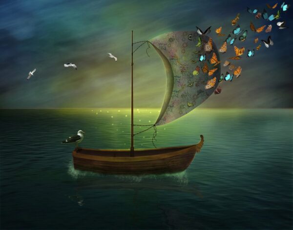 Peinture murale Un bateau avec une voile