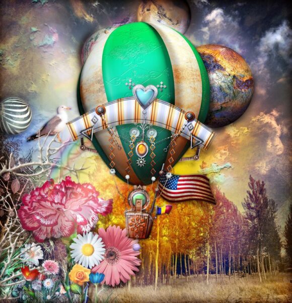 Peinture murale Ballon et Fleurs