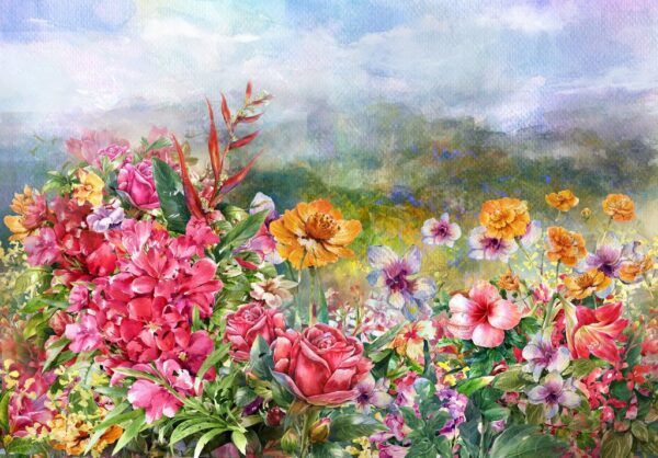 Peinture murale Prairie fleurie