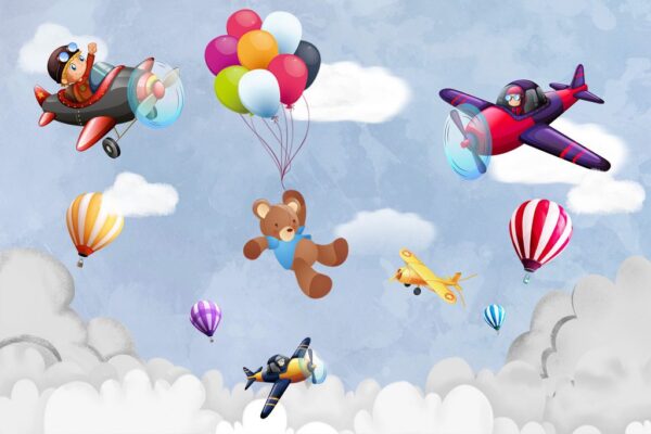 Peinture murale Ours en peluche et l'avion