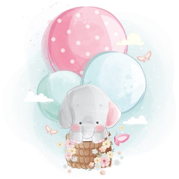 Peinture murale Éléphant avec des ballons