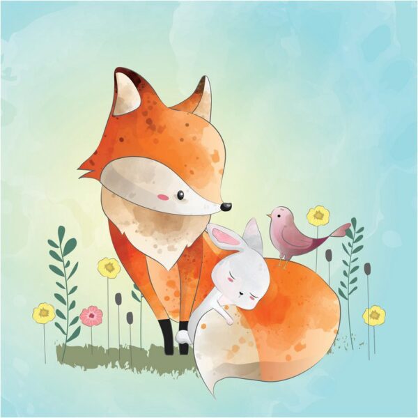 Peinture murale Renard et Lapin