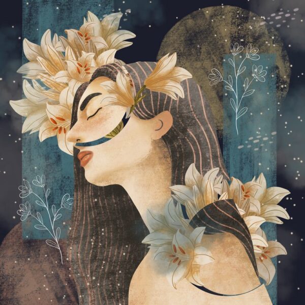 Peinture murale Femme et Lys