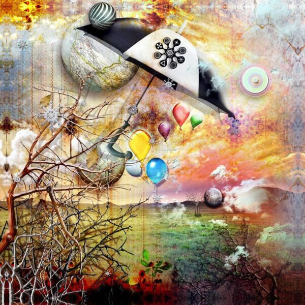 Peinture murale Parapluie et arbuste