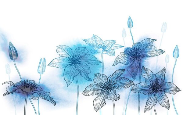 Peinture murale Fleurs bleues