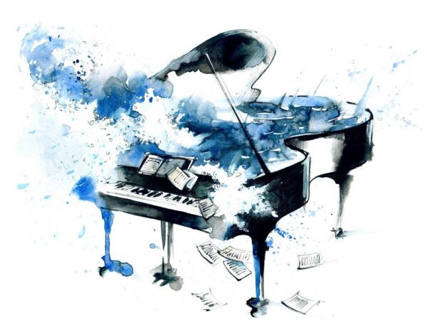 Peinture murale Piano sous la pluie