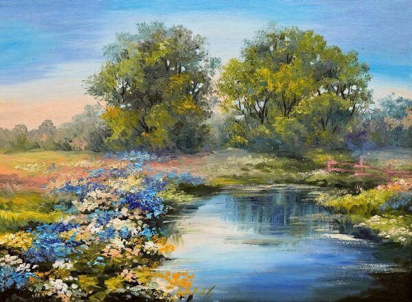 Peinture murale Lac et Arbres