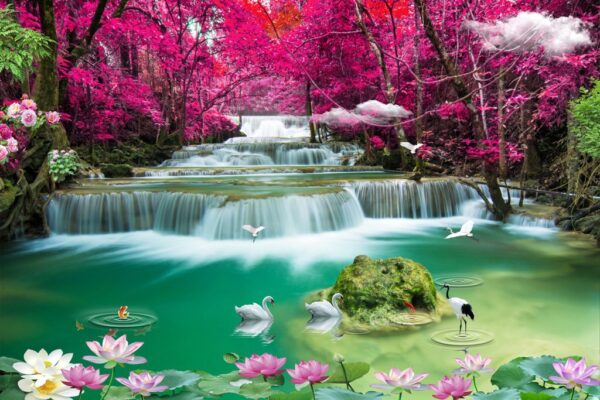 Peinture murale Roses sur la cascade