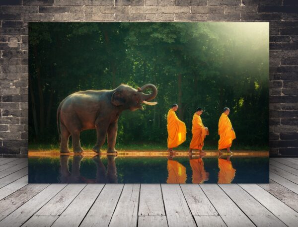 Image de moines et d'éléphants