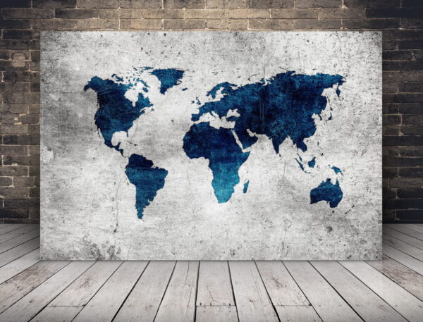 Une image d'une carte du monde bleue