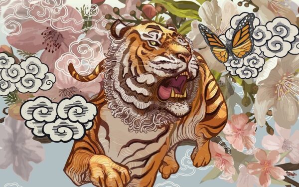 L'image d'un tigre en fleurs – Image 2