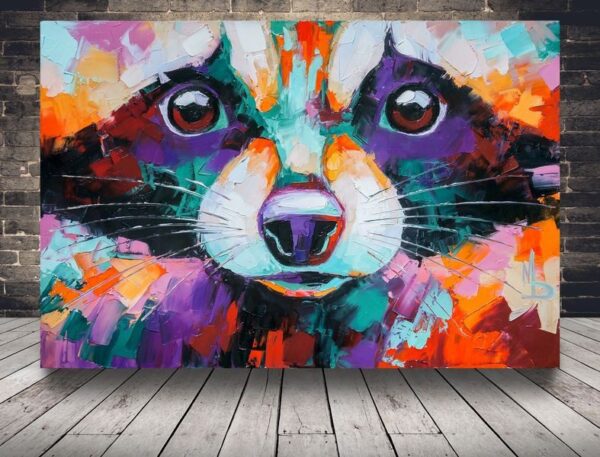 Une image d'un raton laveur multicolore