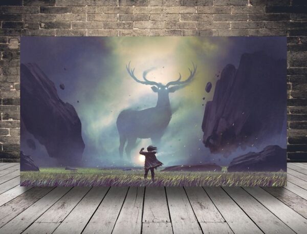 Une image d'un homme et d'un cerf