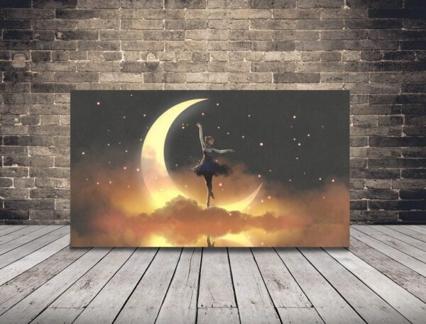 Une image d'une ballerine sur fond de lune