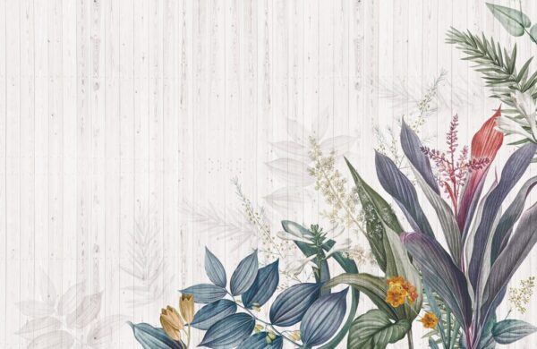 Papier Peint Bouquet De Feuilles Bleues