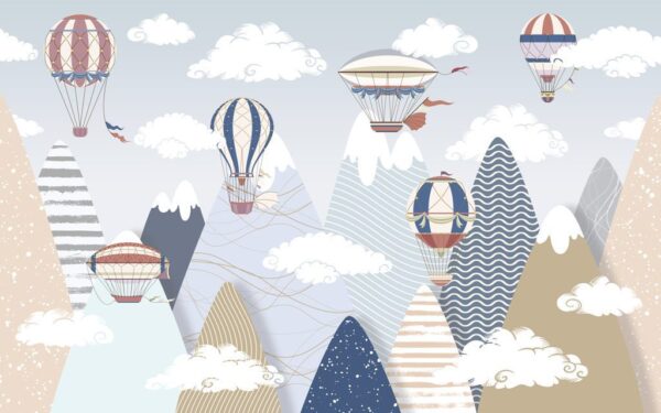 Ballons peints en papier volant au-dessus des montagnes pour les enfants