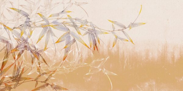 Papier Peint Feuilles De Bambou Sur Mur D'abricot