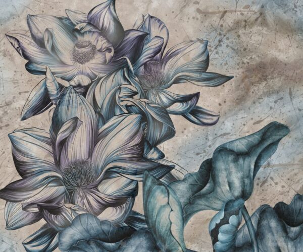 Papier Peint Bleu Grandes Fleurs