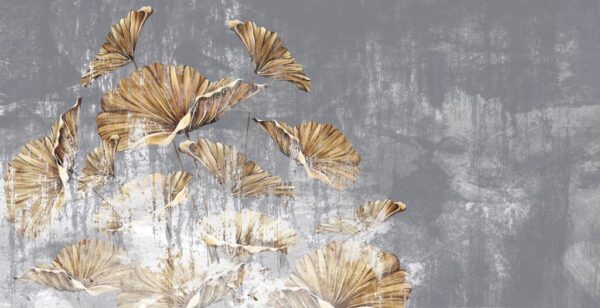 Papier Peint Feuilles Brunes Sur Fond Bleu