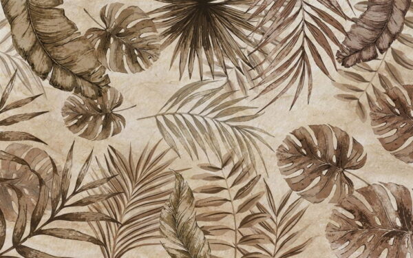 Papier Peint Feuilles Exotiques en Sépia
