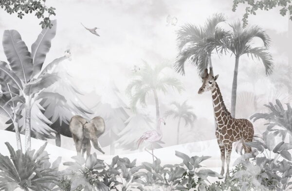 Papier Peint Animaux exotiques dans le brouillard pour les enfants