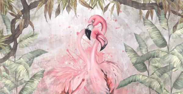 Papier Peint Flamants Roses en Embrassement