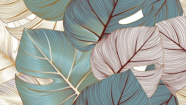 Papier Peint Graphiques de Feuilles Exotiques