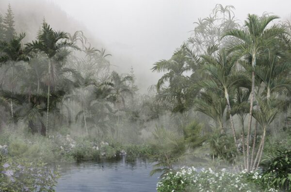 Papier Peint Lac parmi les fleurs exotiques