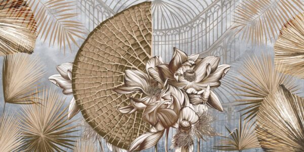 Papier Peint Fleur de Lys et Feuilles de Palmier