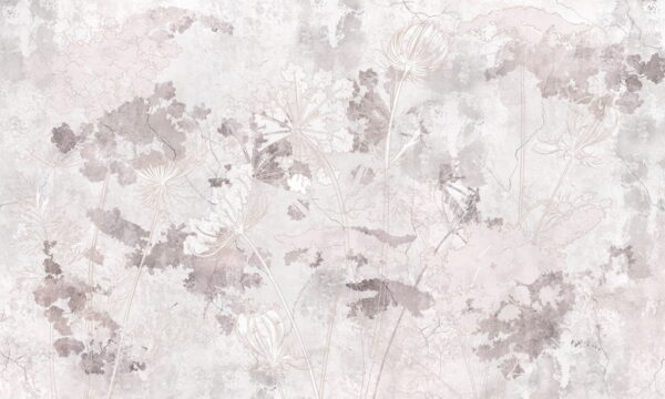 Papier Peint Fleurs Sur Un Mur Gris