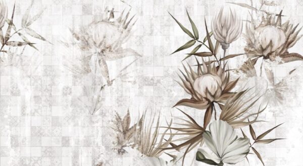 Papier Peint Fleurs Sur Un Damier Délavé