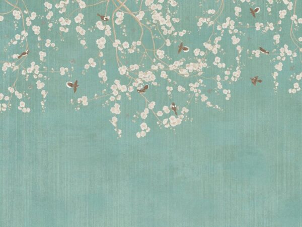 Papier Peint Fleuri En Blanc Sur Fond Bleu