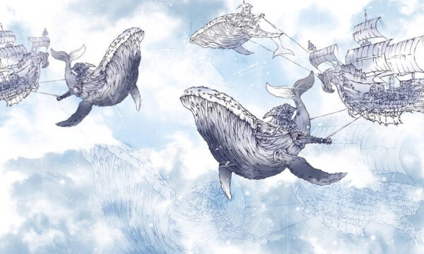 Papier Peint Baleines Volantes