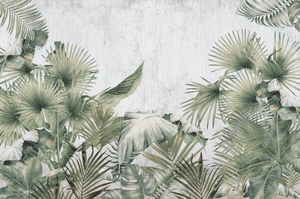 Feuilles De Palmier En Papier Peint Sur Fond Gris