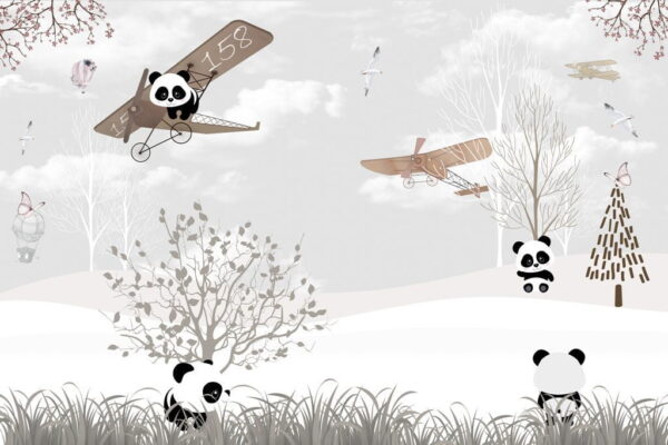 Papier Peint Panda en Avion Pour Enfants