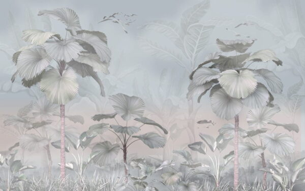 Papier Peint Oiseaux Parmi Des Plumes De Palmiers
