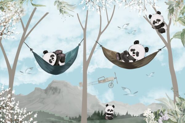 Papier Peint Pandas Joyeux Sur Un Hamac