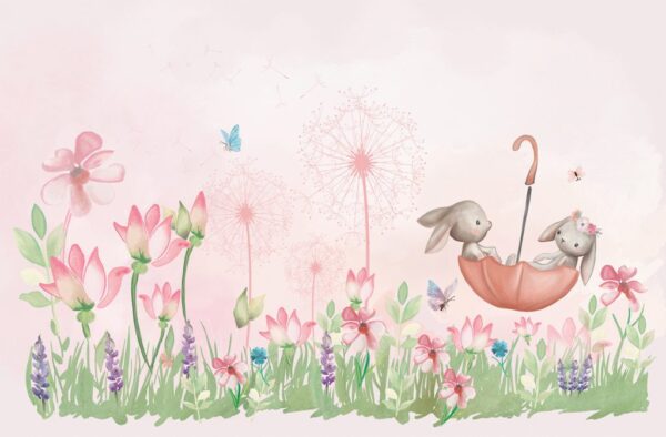 Papier Peint Prairie Rose Pour Enfants