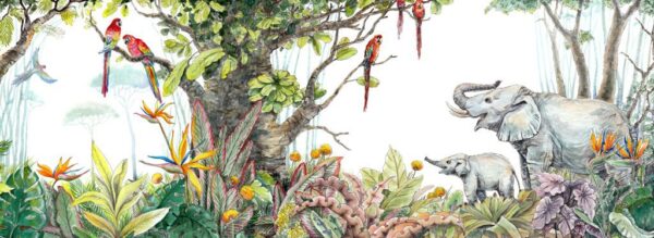 Paper Peint Éléphants dans la jungle colorée