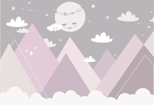 Papier Peint Lune Dormant Dans Les Montagnes Pour Enfants