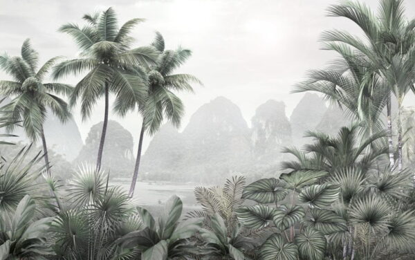 Papier Peint Montagnes Tropicales Derrière La Brume
