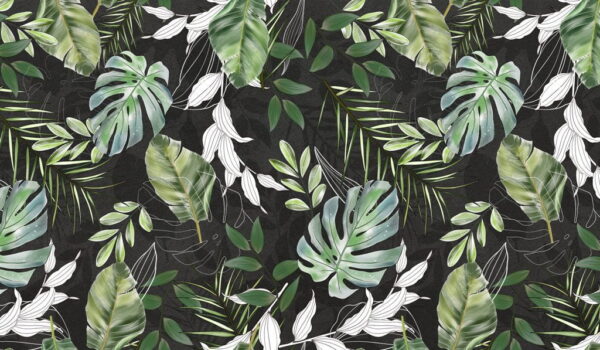 Papier Peint Feuilles Tropicales Sur Fond Noir