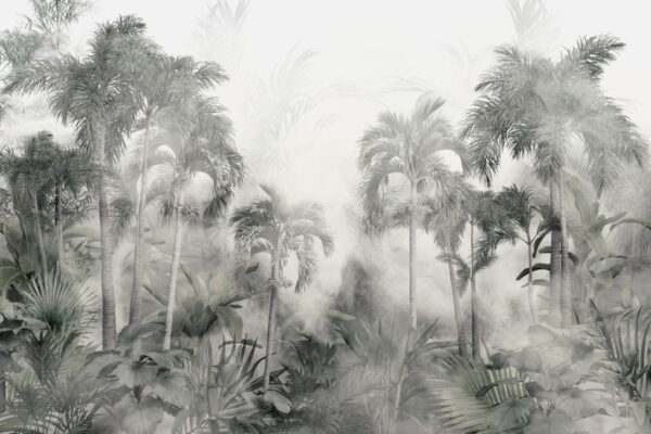 Papier Peint Tropiques en Brume Blanche
