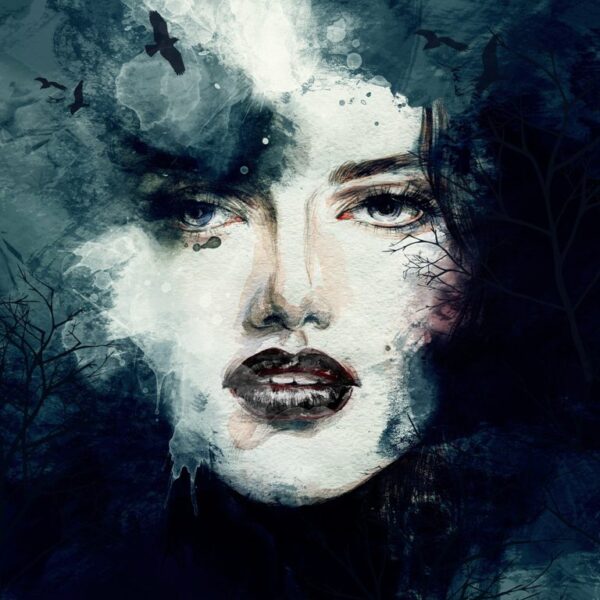Papier peint visage de fille sur fond sombre