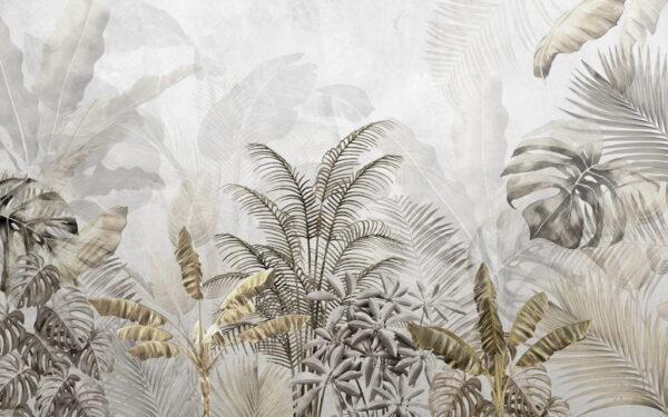 Papier Peint Palmiers Tropicaux Doré