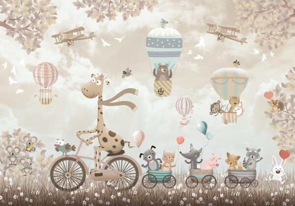 Papier Peint Girafe Sur Vélo Pour Enfants