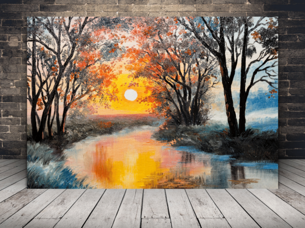 Une image d'une rivière au coucher du soleil