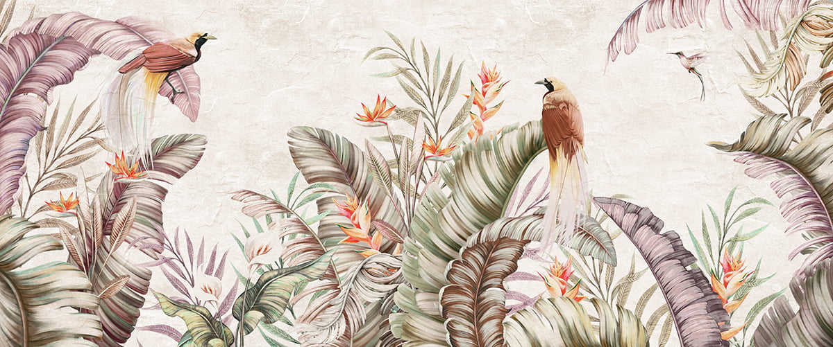 Illustration,Of,Tropical,Wallpaper,Print,Design,With,Emperor,Birds,Of